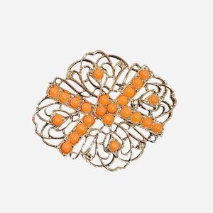 60s 70s boho western orange gold tone sarah coventry brooch